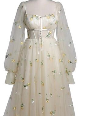 White Tulle Embroidered Dress